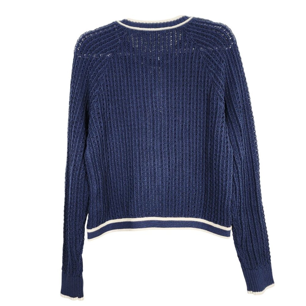Lucky Brand Navy & White Knit Button Cardigan Sweater Womens M Lightweight New - Picture 3 of 7